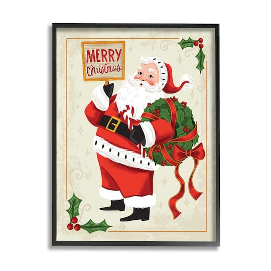 Stupell Industries Vintage Merry Christmas Santa Framed Giclee Art